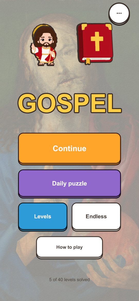 The title screen, with Continue, Daily puzzle, Levels and Endless.